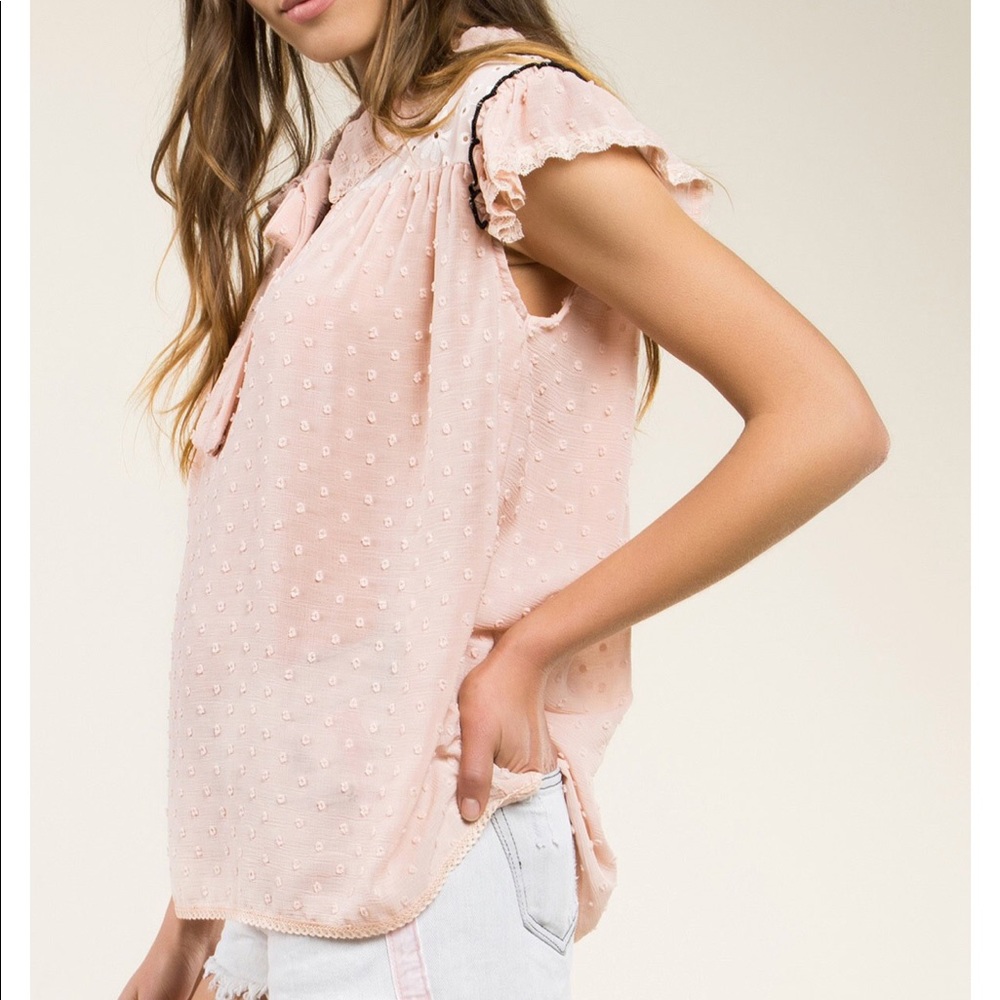 Pink embroidered lace polkadot Bow Top - Picture 3 of 8